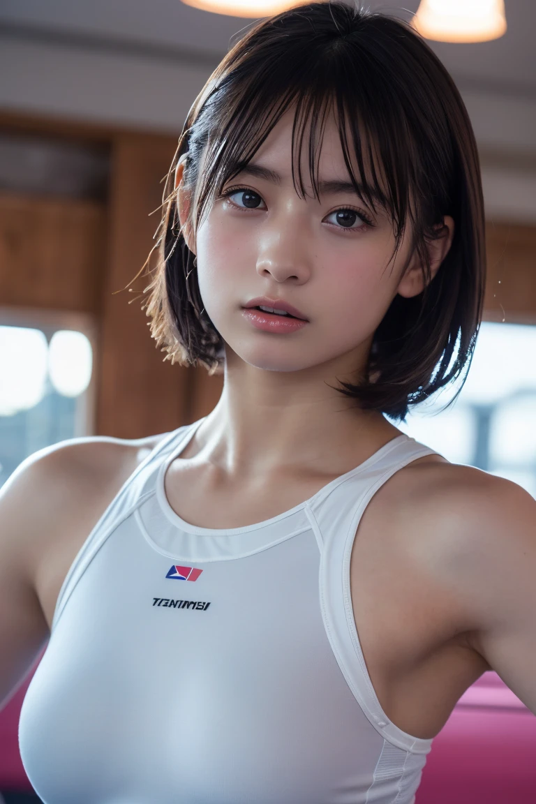 (8k, RAW Photos,Best Quality, High resolution:1.1), (Ultra-realistic:1.4),(Realistic, Realistic:1.3),The beauty of Japan、((Upper Body:1.3))、Gymnastics Team - Flexible Leotards and Grips