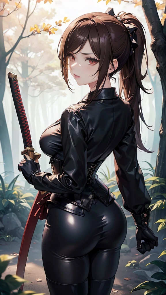 Anime style, better quality possible,  very details, young adult sexy women ninjas, tinny, ethinic random, hair colour random, black dress with decote, show part of tits, boots ninja, faixas, ninja weapons randon katana shurikens nunchaco, old feudal village .