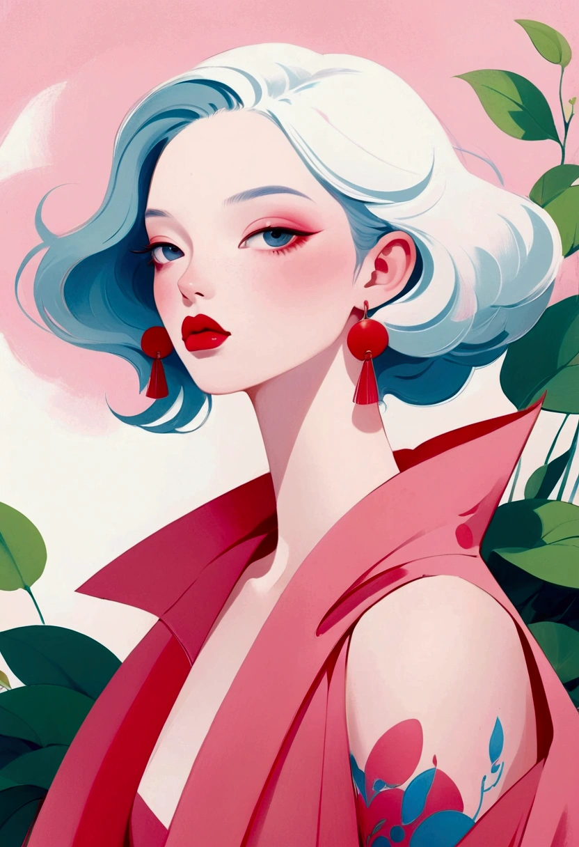 painting of a woman with a pink dress and red lips, rossdraws pastel vibrant, inspired by James Jean, loish |, loish art style, soft anime illustration, 2 d gouache illustration, style of james jean, trending on artstration, rossdraws cartoon vibrant, loish and clamp style, matte gouache illustration, illustration painting, pastel style painting, painting illustration