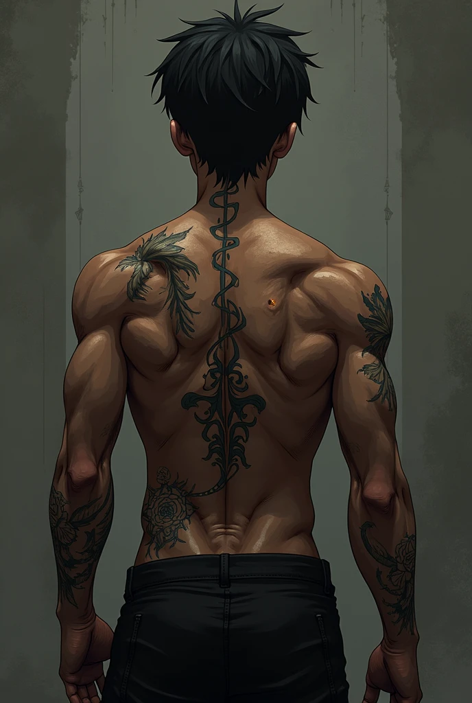 drawing of a minimalist tattoo, 1 male, men's back tattoo, delicately drawn tattoos, ((Masterpiece)), ((Best Quality)), (Very Detailed), (Very Detailed)), 4K, (8K), very aesthetic, absurdres highres,
