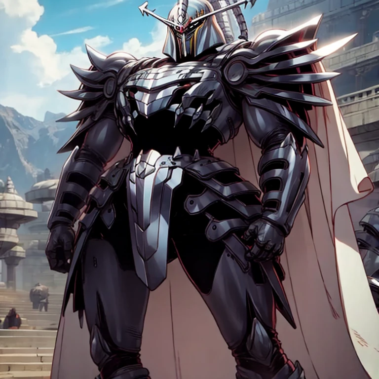 (masterpiece, best quality), 1boy,
intricate details.
covered in full silver armor.
Hyunckel with sleek silver armor.
shining silver armor.
white cape.
full plate armor.
heavy metal armor.
no face.
standing over a tiny continent on earth.