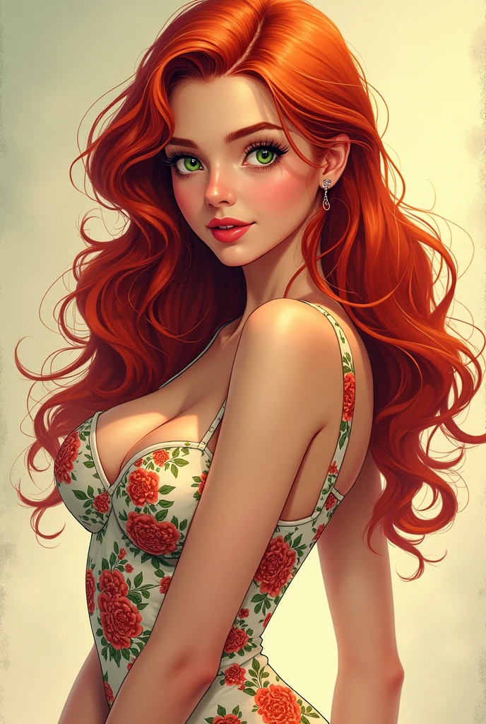 Drawing of pinup girl inspired by a strawberry
