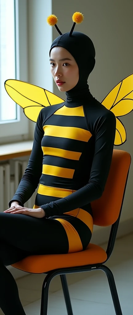 <lora:DrGirlfriendGirDre:0.8> Girlfriend, girdre,  (black leotard), tiny crown, black hair, plain yellow ascot, yellow v-neck, earrings, bare legs, pale skin, chest