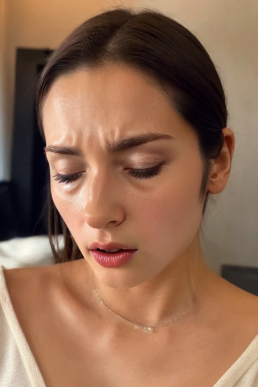 women with eyes closed and mouth open