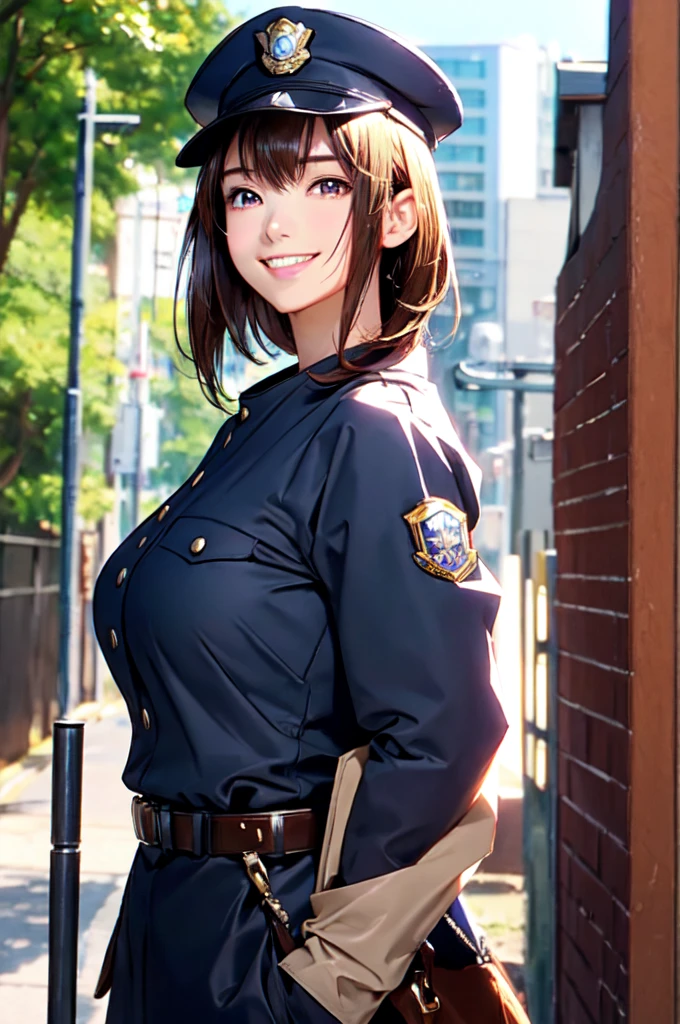 (masterpiece:1.2, Highest quality), (practical, photopractical:1.4), High quality illustrations, (Natural Side Light, Cinema Lighting), Surrealism,
View your viewers, 1 female, 40 years old, Perfect Face, Glowing Skin,
(short hair, Straight hair), Brown eyes, Long eyelashes, (Large Breasts, Attractive thighs)
Beautiful Hair, Pretty face, Attention to detail, Beautiful body, Beautiful breasts, Beautiful thighs, Beautiful legs, Beautiful fingers,
(Wear a police uniform and a short skirt),
(Beautiful views), night, (street:1.2), walk, Sexy pose, (Cute Smile, Open your lips slightly)