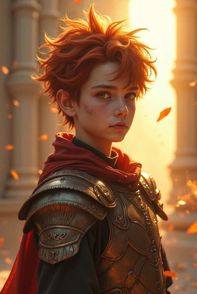(absurderes, details Intricate, work of art, best qualityer, high resolution, 8k), 1 men, fine tune, Youngh, aged, mascarado, finely detail eyes and face, faded red hair, amber eyes, portraite, looking ahead at viewer, standing alone, half shot, detailed back ground, (light fantasy theme:1.1), concentrating, mercenary, sunshine light, floating remains, colorful plate armor, divine aura, bright realistic lighting, Marble castle, intense atmosphere, diadem, coat of arms, brazier, , Depth of field, Visual effects.pornografico,porn,nudes,sexly