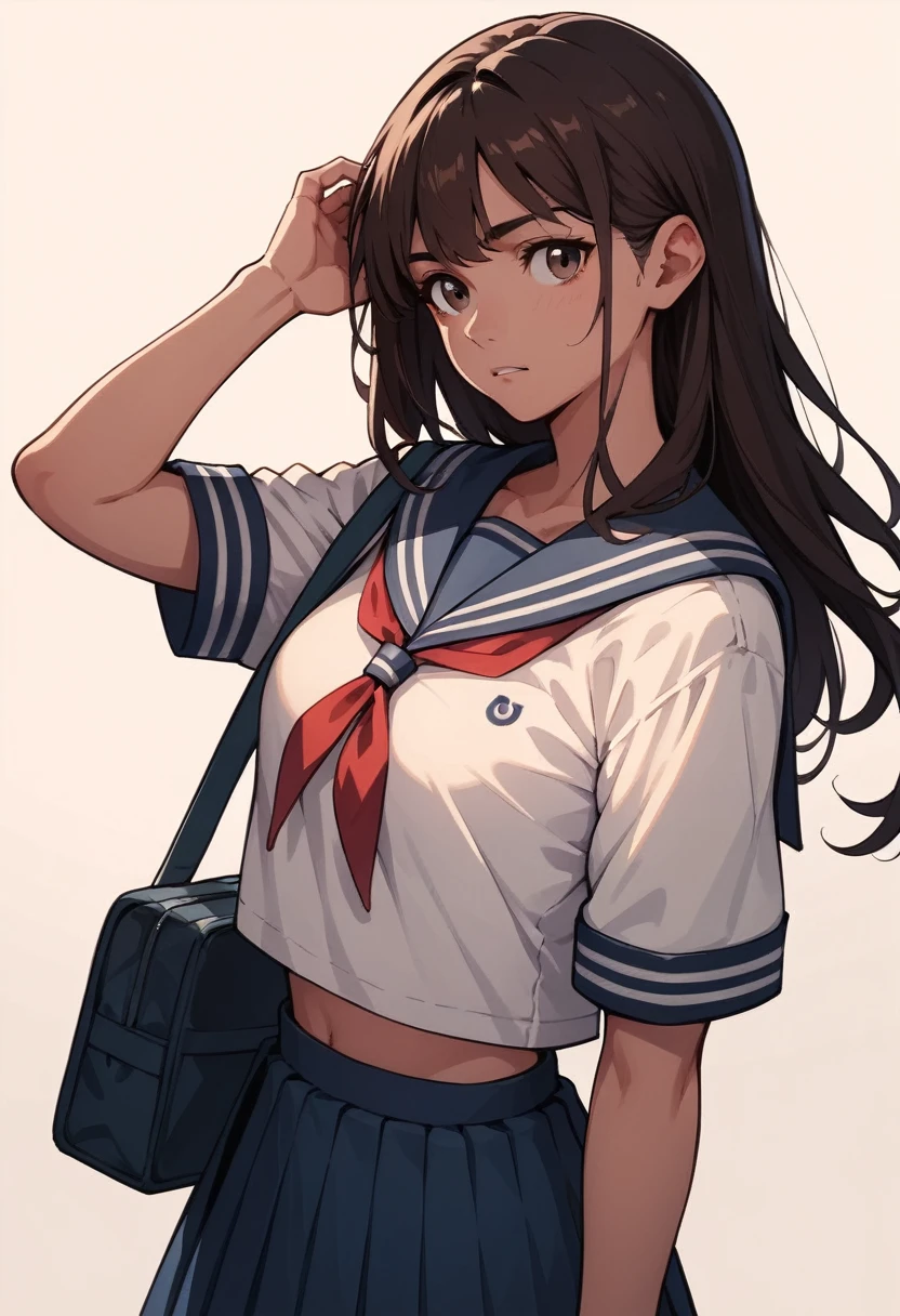 1girl, serafuku, cowboy shot, pleated skirt, white shirt, red neckerchief,
blonde hair, street, oversized shirt, sleeve cuffs, blue sailor collar,, masterpiece, best quality, highly detailed