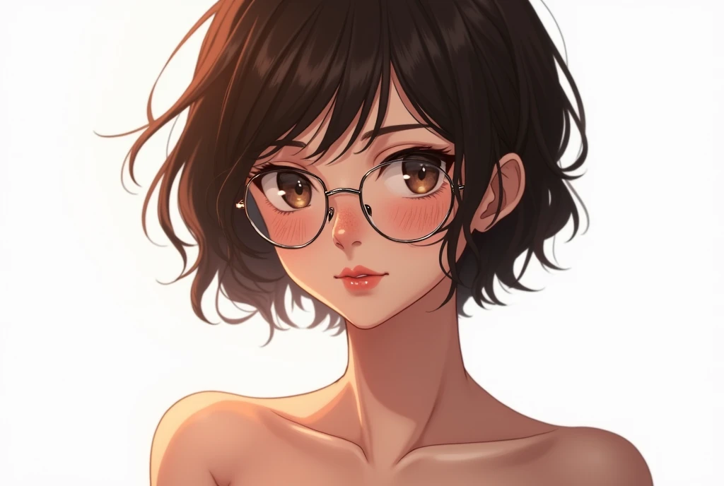 indonesian , 1 girl , selfie , round glasses, (( naked , naked:2 , telanjang, nsfw )), nice breast , close up , realistic