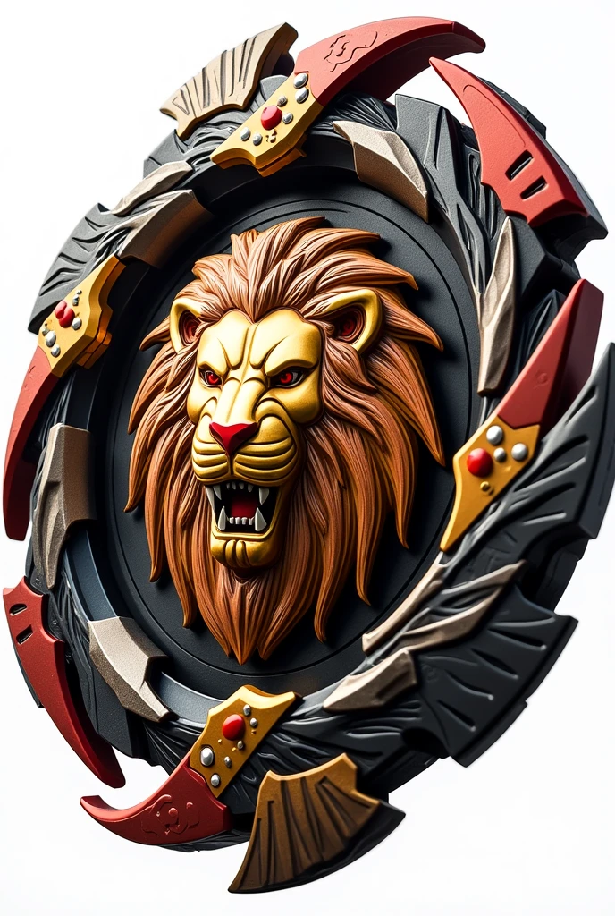 I want a Beyblade that has a design with a lion on the front and that looks like it has teeth on the edges