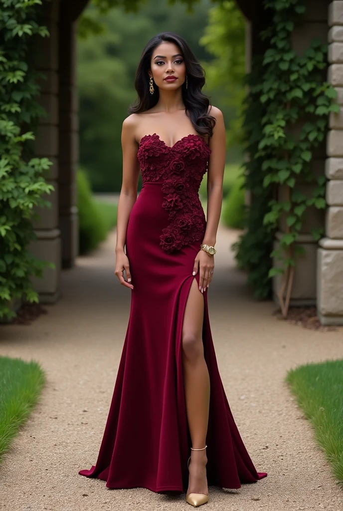 25yr old indian girl in the garden, Novance Y2406 Valentines Day Gift 2024 New Year Dresses for Woman Evening Prom Dresses Beaded Wedding Dresses with Long Tail, HDR, 8k, hyperdetailed, best quality, ultra-high resolution, HDR, 8k, perfect body with curves, perfect breasts, bright smile, (high quality detailing:1.6 face eyes nose ears lips curves skin body parts), 8k, having perfect body, walking on the lawn, , look at viewer