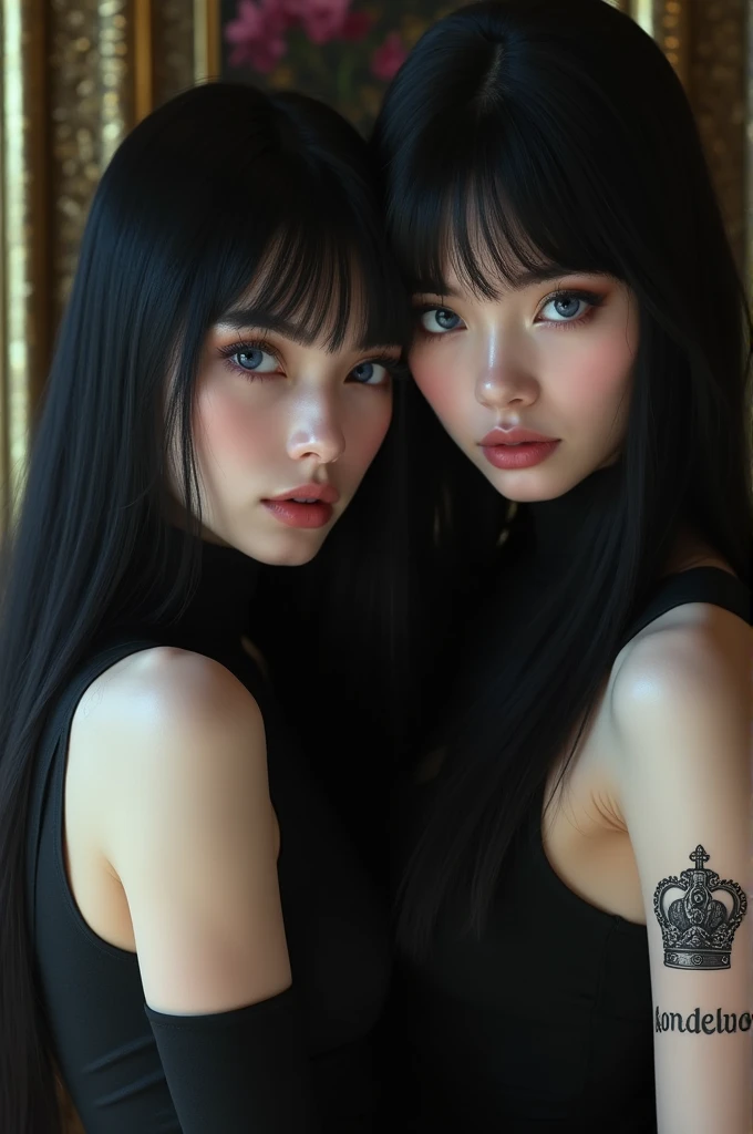 Emo with dark blue hair and dark blue eyes having sex with a woman with black hair with blue tips and dark purple eyes