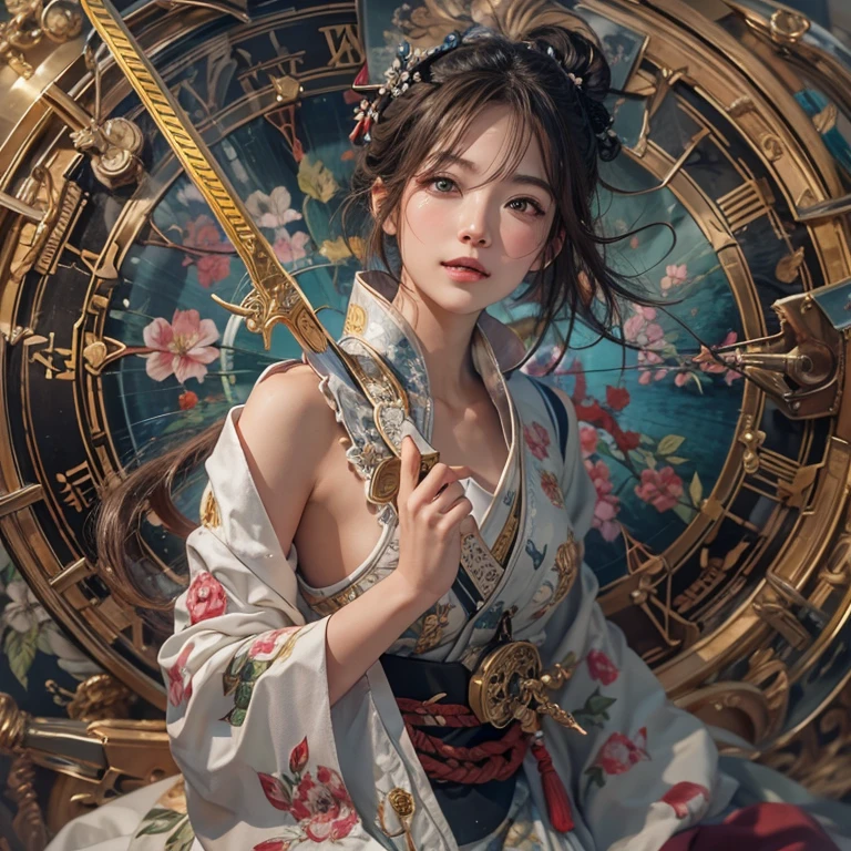 Official Art、unity 8k wall paper、ultra-detailliert、Beautifully Aesthetic、masterpiece、top-quality、(Zentangle、a Mandala、Tangles、Tangles)、(Fractal Art:1.3)、One Girl、ighly detailed、Dynamic angles、Cowboy Shots、The most beautiful forms chaos、elegent、Brutalist design、Vibrant colors、romantism、James Jean、roby dwi antono、by Ross Tran、Francis Bacon、Michal Muratz、Adrian Guyney、petra cortright、Gerhard Richter、Takato Yamamoto、Ashley Wood、atmosphere、ecstasy musical notes、Streaming music notes are visible、Yellow kimono、ornate、japanes、a smile