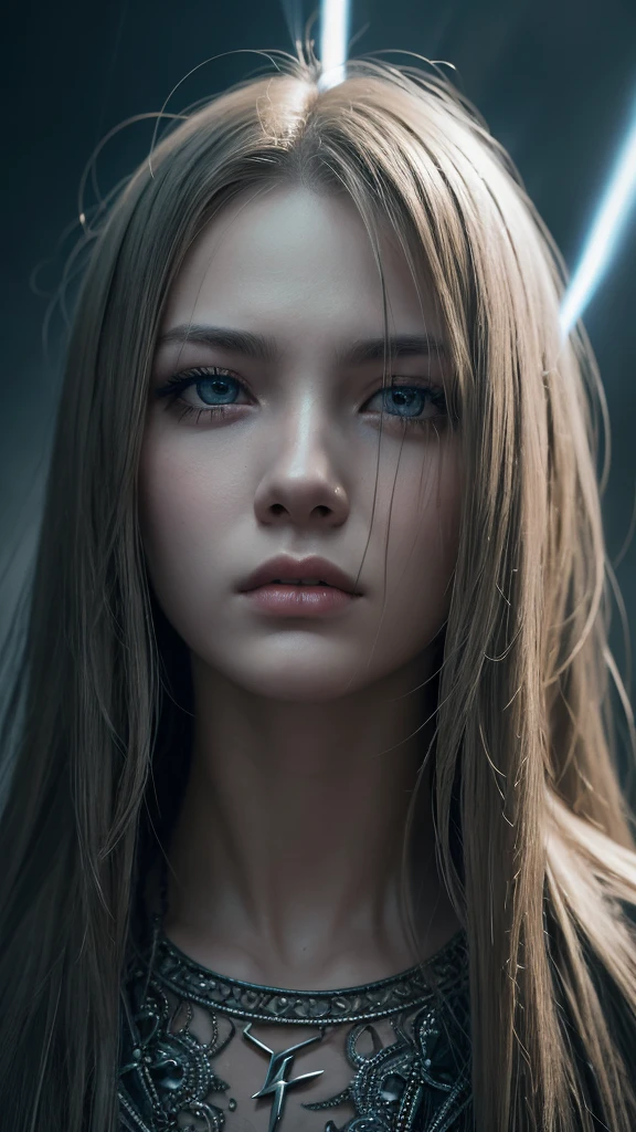 (best quality,4k,8k,highres,masterpiece:1.2),ultra-detailed,(realistic,photorealistic,photo-realistic:1.37),HDR,UHD,studio lighting,extreme detail description,professional,vivid colors,bokeh,portraits,space background,long neon hair,beautiful woman,scar on face
