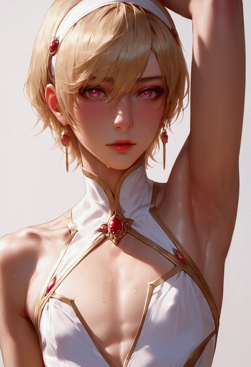 ((Лучшее качество)), ((шедевр)), (подробный), ((((masterpiece)))), ((((high quality)))), anime, solo, oshino shinobu, blonde hair, (((seductive look))), flat breasts, ((((show breasts)))), ((nipples)), ((half body)), look at viewer