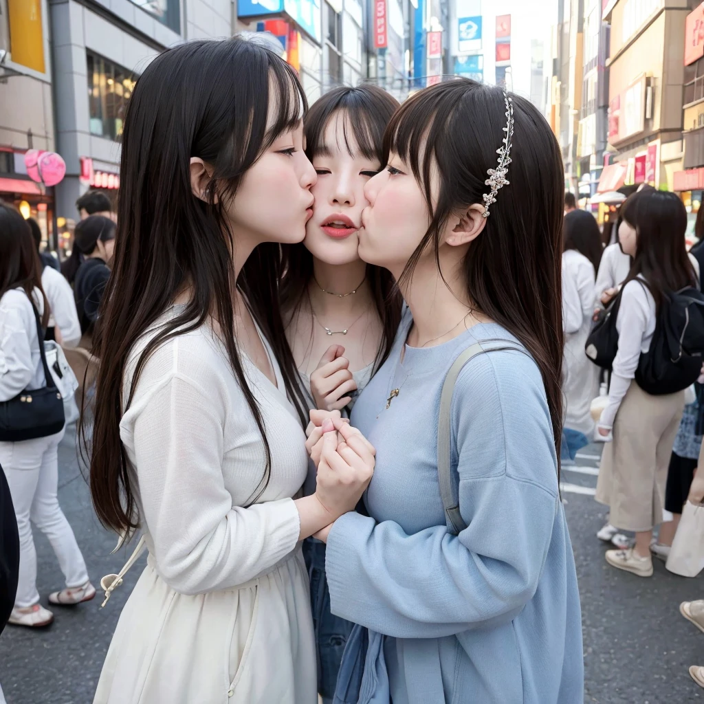 Ultra-high resolution, 4K, 8k,Japanese pregnant shaved lactating naked mother and daughter on the street during the day