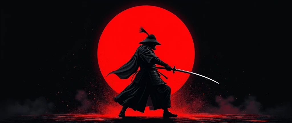 a painting of a man with a sword and a red sun, sekiro in bloodborne world, sekiro, inspired by Kanō Hōgai, feudal japan art, ghost of tsushima, traditional japanese concept art, inspired by Edo Murtić, ronin, inspired by Ma Shi, sekiro mountain, samurai style, benedick bana
