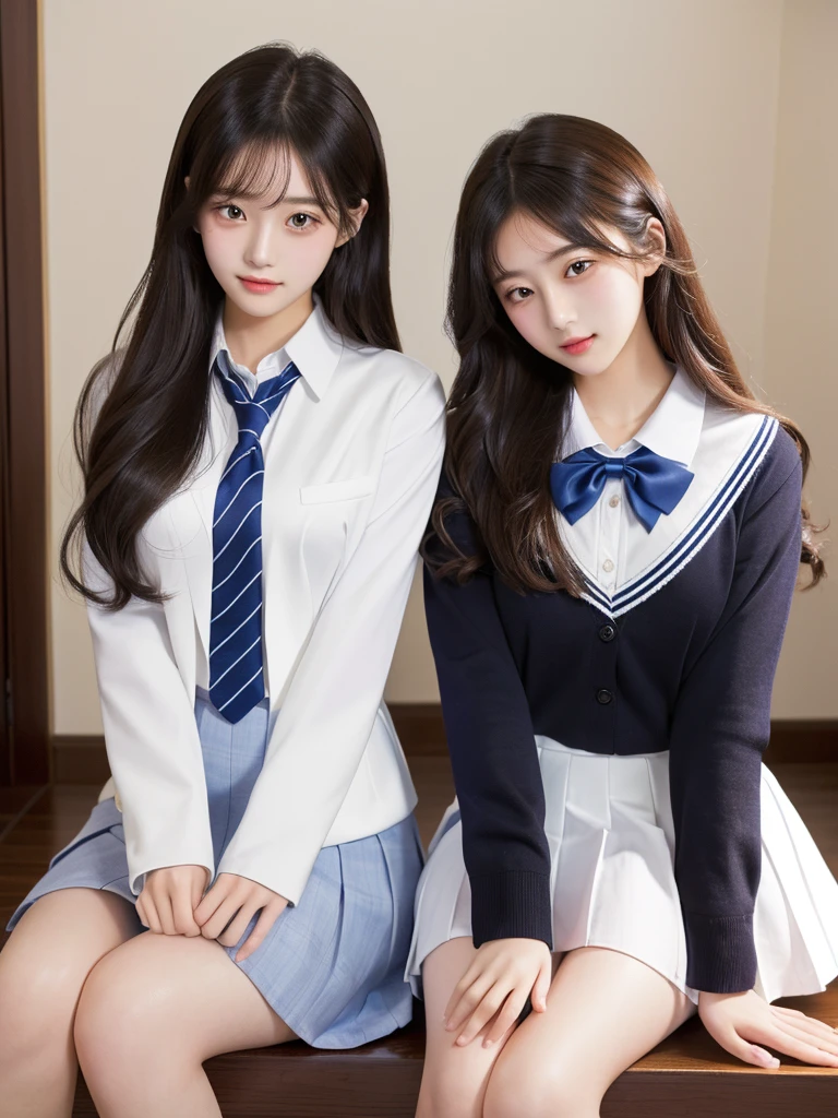 (masterpiece:1.2, highest quality), (realistic, photorealistic:1.4), beautiful illustrations, (natural side lighting, movie lighting), Depth of written boundary,
looking at the viewer, (face focus, Upper body), Front view, 1 girl, English, high school girl, 15 years old, perfect face, Cute symmetrical face, shiny skin,
(Long straight hair:1.7,blonde), asymmetrical bangs, Big eyes, droopy eyes, long eyelashes chest), thin,
beautiful hair, beautiful face, fine and beautiful eyes, beautiful clavicle, beautiful body, beautiful breasts, beautiful thighs, beautiful feet, beautiful fingers,
((fine fabric texture, brown knit vest, short sleeve white collar shirt, navy pleated skirt, Navy bow tie)),
(beautiful scenery), evening, (Inside the flower shop), Are standing, (smile, Upper grade, open your mouth), (((skirt lift, No panties, genitals visible)))