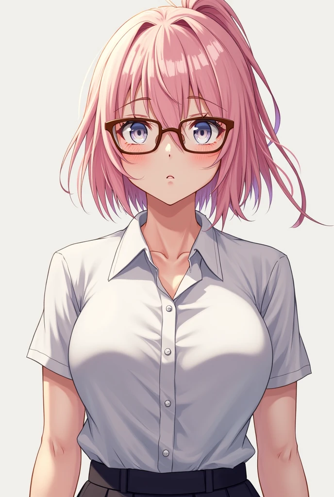 Mashkiry Light, Mash Kyrielight, Glasses, hair between eyes, hair above one eye, (purple eyes:1.1), pink hair, short hair,,((table top, highest quality, High resolution, nffsw, perfect pixel, written boundary depth, 4k, )), 
1people々のgirl, 一people々in, ,
 美しいアニメのgirl, beautiful art style, 
 looking at the viewer, 
perfect body,  
The whole face turns red, smile, open your mouth, 
people々々々々and, 一people々々々girl,(lit: strong),(woman looks at viewer、Open your mouth wide and scream:1.5),(Squat down with one knee up、spread your legs.:1.5)、(raise both arms behind your head:1.5)、erotic、female pervert、naked、belly button, shoulder
、NSFW, No bra、No panties、roll your eyes, tongue, drooling, compensate,