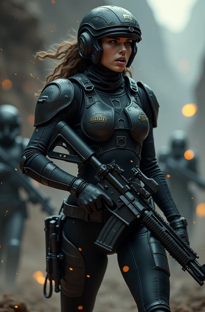 A woman wearing a helmet stands in front of a group of mannequins, Jim Burns (Jim Burns) cyberpunk art, CG Society, Retro-futurism, Daz 3D, PS1 Graphics, Dystopian Art