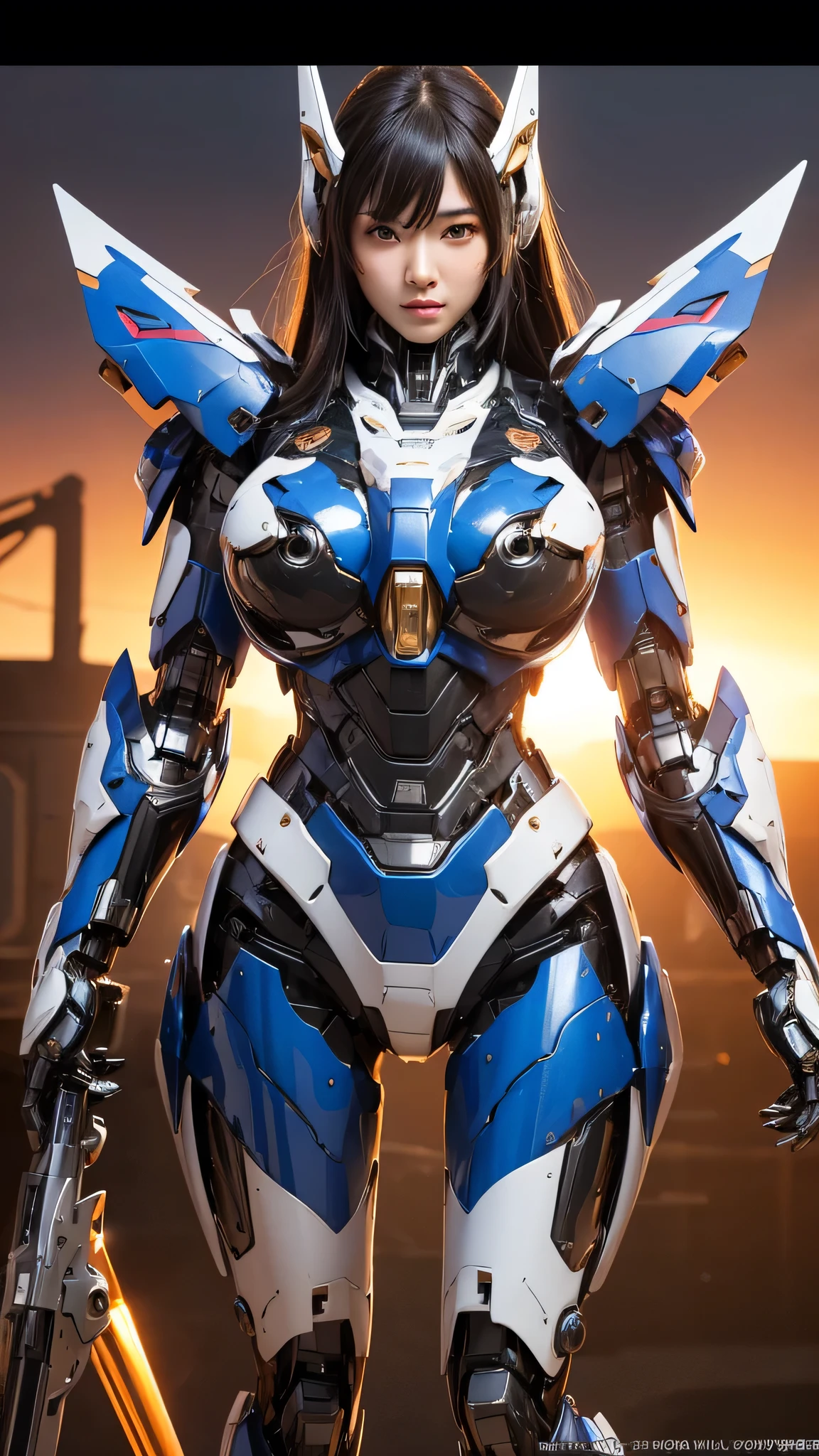 Textured skin, Super Detail, high details, High quality, Best Quality, hight resolution, 1080p, hard disk, Beautiful,(Super Heroine),(Mecha Queen),Oppai Missile,beautiful cyborg woman,Mecha Cyborg Girl,Battle Mode,Girl with a Mecha Body,She wears a battle cyborg mech with a weapon,Fulll body Shot