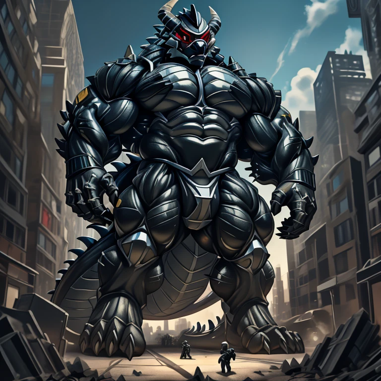 (masterpiece. official art. 8k. best quality. detailed full body. full body.)
(situation 1 : dominating demon lord dragon batzz. focus Colossus mechanical Muscular demon lord dragon batzz is trampling the CITY. macro. stomp. Low-angle perspective. emphasizing the immense size. The perspective is from below, emphasizing the sheer majesty and power of the Colossus. Colossus art. He is much bigger than a skyscraper. Giga Colossuss. micro soccer field. looking down.)

(situation 2 :smoke and flames rising from the destruction in the city)

(Additional details 1: wearing a full-face helmet. helmet is jet black. The color of NANOSUIT is jet black. high-tech bio-mecha armor. real texture material. whole body shines like metal. Wearing cyberpunk mecha. emphasizes the muscles. suit fully made of metal. intricate armor. Robotic suit. suit fully made of metal. NANOSUIT with the same design as demon lord dragon batzz.). (demon lord dragon batzz has 5 toes.)

(Additional details 2: (Detailed head. Detailed Body. Detailed abs. gigantic muscles. HYPER MUSCLES. Gigachad Muscular. big muscle. pecs. triceps. traps. unusually developed muscular body. body full of huge muscles. showing off muscles. pectorales enormes. Exaggeratedly huge muscles. huge muscles. long legs.).

(Additional details 3: nj5furry, Spread wings. It has wings. black have big wings. The claws are sharp. Sharp teeth.5 toes.). 