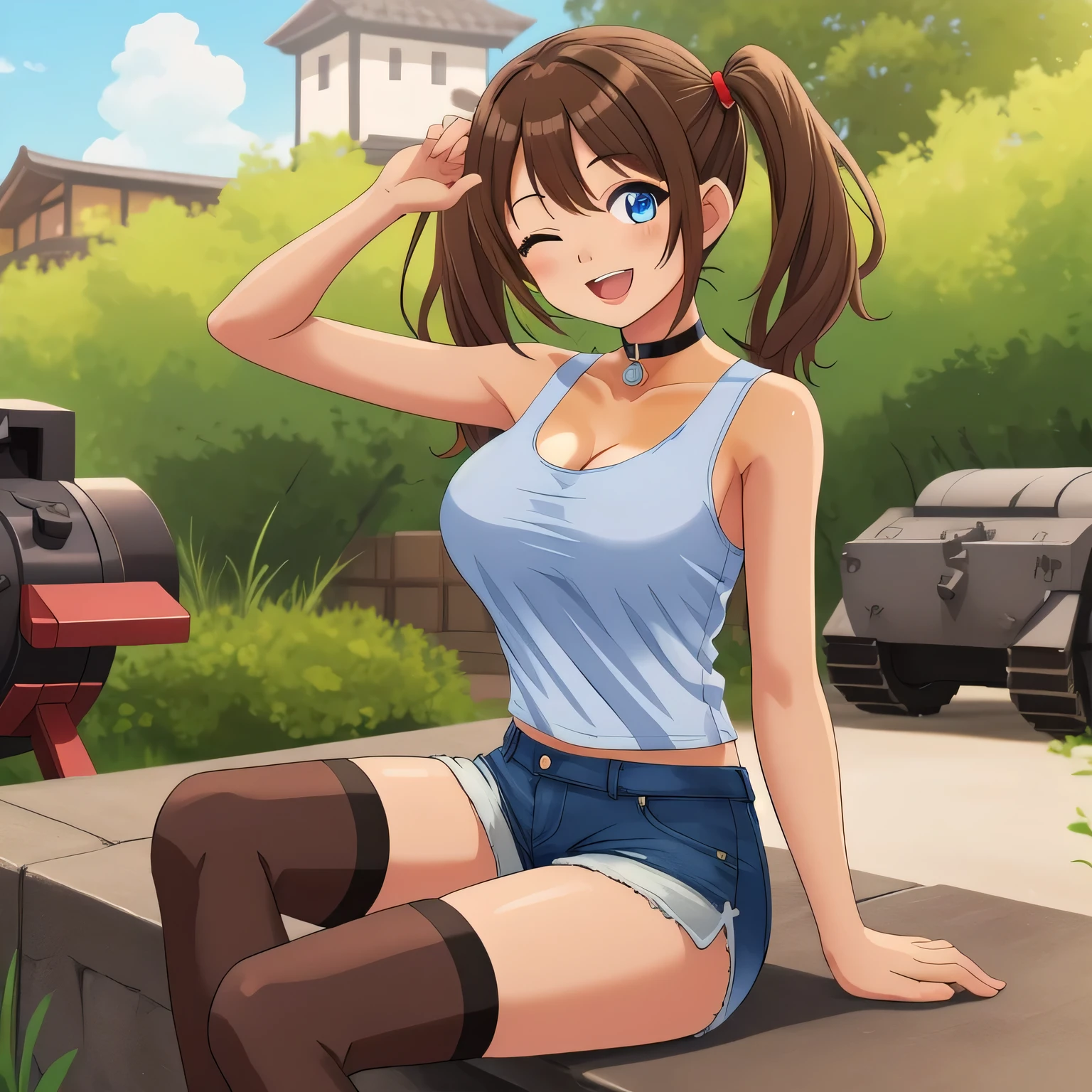 (best quality, highres, masterpiece:1.2), ultra-detailed, realistic:1.37, sketches, hilda pokemon, def1, curvy girl, legs together, curvy, visible thighs, chubby thighs, thighs in the foreground, fishnet, fishnets, pantyhose fishnet, body shape, sitting in a bench, playing with a gameboy, Alone in a abandoned warehouse, dirty place, beer bottles, trash on the floor, graffiti on the wall, watched by a crowd of men, they observe her body, vibrant colors, nervous look, fearful, afraid, timorous smile, looking_at_viewer, bis ass, wide hips, fullbody, high angle shot, high angle, she tries to hide her thighs with her hands, topless,