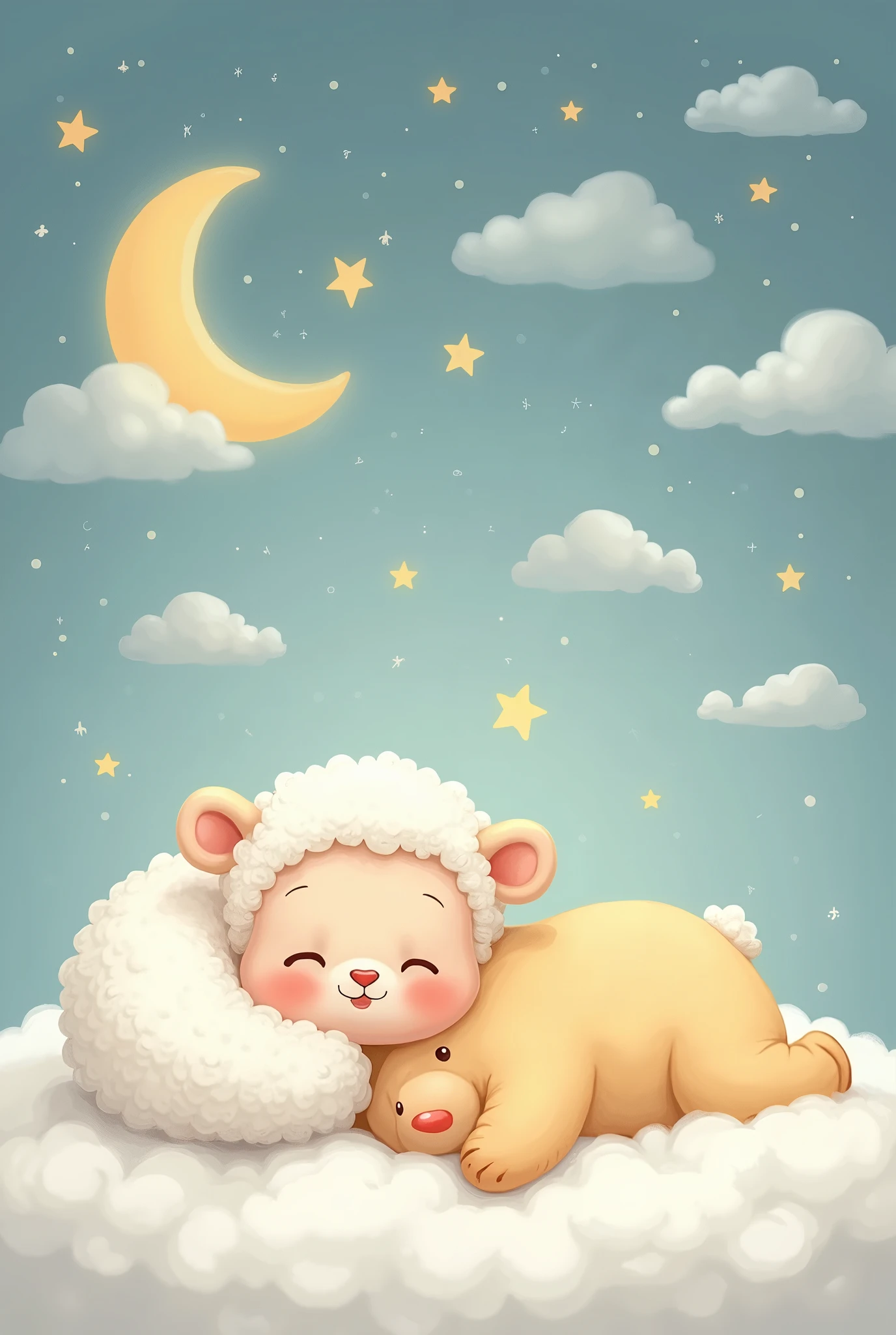 Cute drawing sheep Sleeping night Among the stars