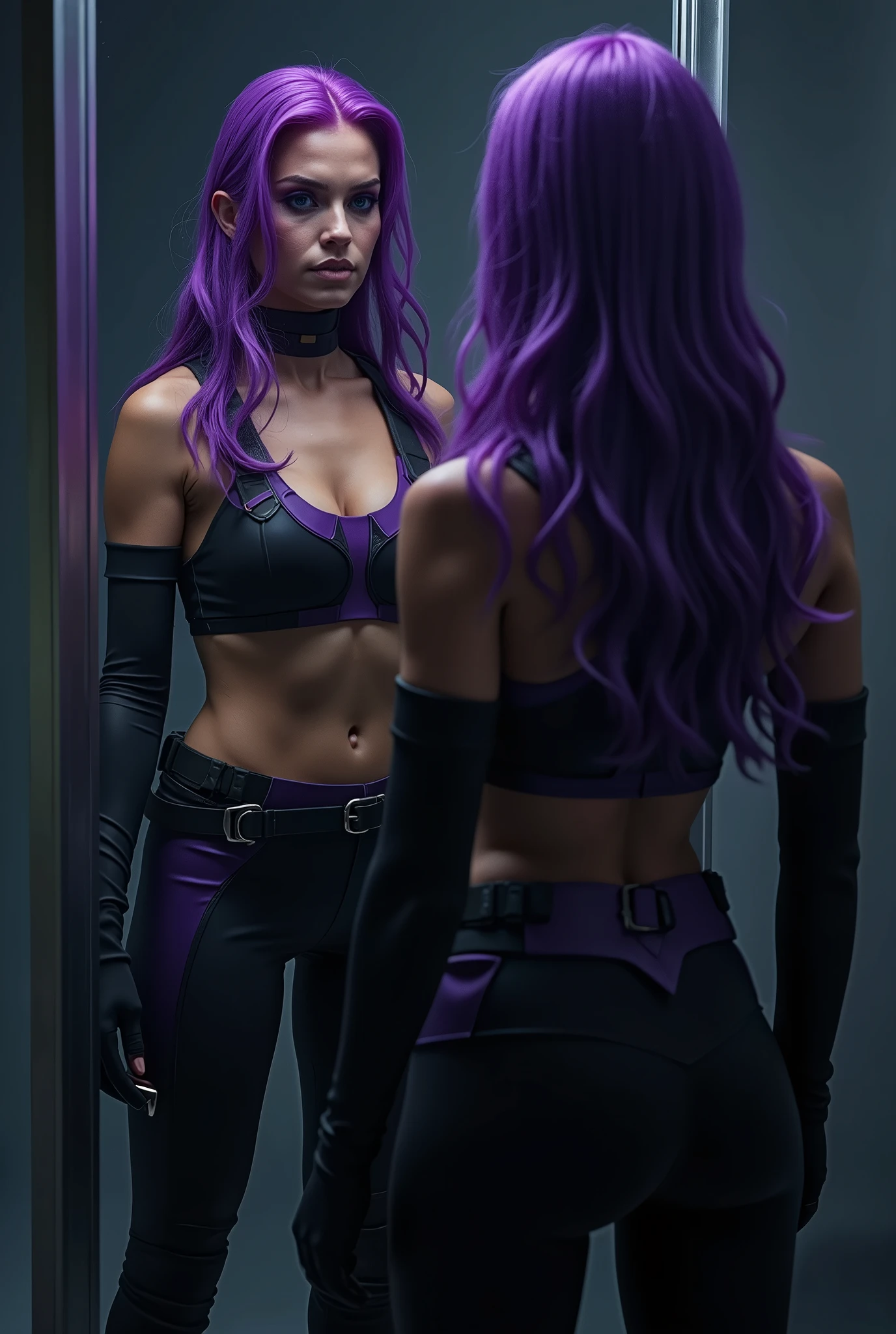 RAW photo, high quality photo portrait of sexy ((purple skin widowmaker)), sexy widowmaker, unreal engine widowmaker lacroix , cyberpunk background, high definition, high resolution, (high detailed face:1.2), (detailed skin texture), detailed mouth, detailed chin, detailed nose, dramatic lighting, cinematic lighting, high definition, high quality, Fujifilm XT3, studio photo, photoshoot, award winning photography, (by David LaChapelle:0.90), (by Annie Lebovitz:0.90)