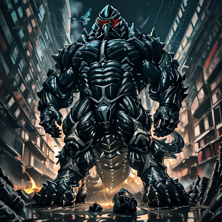 (masterpiece. official art. 8k. best quality. detailed full body. full body.)
(situation 1 : dominating demon lord dragon batzz. focus Colossus mechanical Muscular demon lord dragon batzz is trampling the CITY. macro. stomp. Low-angle perspective. emphasizing the immense size. The perspective is from below, emphasizing the sheer majesty and power of the Colossus. Colossus art. He is much bigger than a skyscraper. Giga Colossuss. micro soccer field. looking down.)

(situation 2 :smoke and flames rising from the destruction in the city)

(Additional details 1: wearing a full-face helmet. helmet is jet black. The color of NANOSUIT is jet black. high-tech bio-mecha armor. real texture material. whole body shines like metal. Wearing cyberpunk mecha. emphasizes the muscles. suit fully made of metal. intricate armor. Robotic suit. suit fully made of metal. NANOSUIT with the same design as demon lord dragon batzz.). (demon lord dragon batzz has 5 toes.)

(Additional details 2: (Detailed head. Detailed Body. Detailed abs. gigantic muscles. HYPER MUSCLES. Gigachad Muscular. big muscle. pecs. triceps. traps. unusually developed muscular body. body full of huge muscles. showing off muscles. pectorales enormes. Exaggeratedly huge muscles. huge muscles. long legs.).

(Additional details 3: nj5furry, Spread wings. It has wings. black have big wings. The claws are sharp. Sharp teeth.5 toes.). 