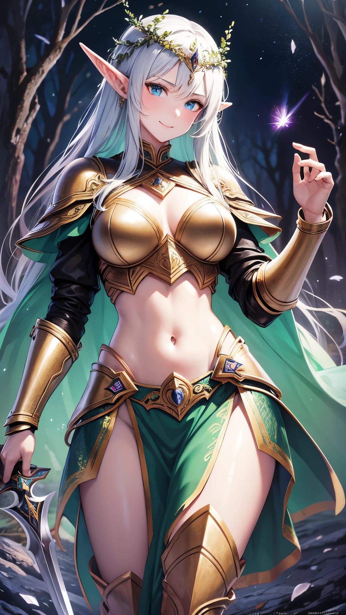 A beautiful woman with long green flowing hair, wearing a white and green magical costume with high boots and leggings, casting a powerful wind spell, detailed face with piercing eyes, intricate dress design, striking magical pose, dramatic lighting, fantasy landscape, (best quality,4k,8k,highres,masterpiece:1.2),ultra-detailed,(realistic,photorealistic,photo-realistic:1.37),fantasy,cinematic,dramatic lighting,vivid colors,vibrant