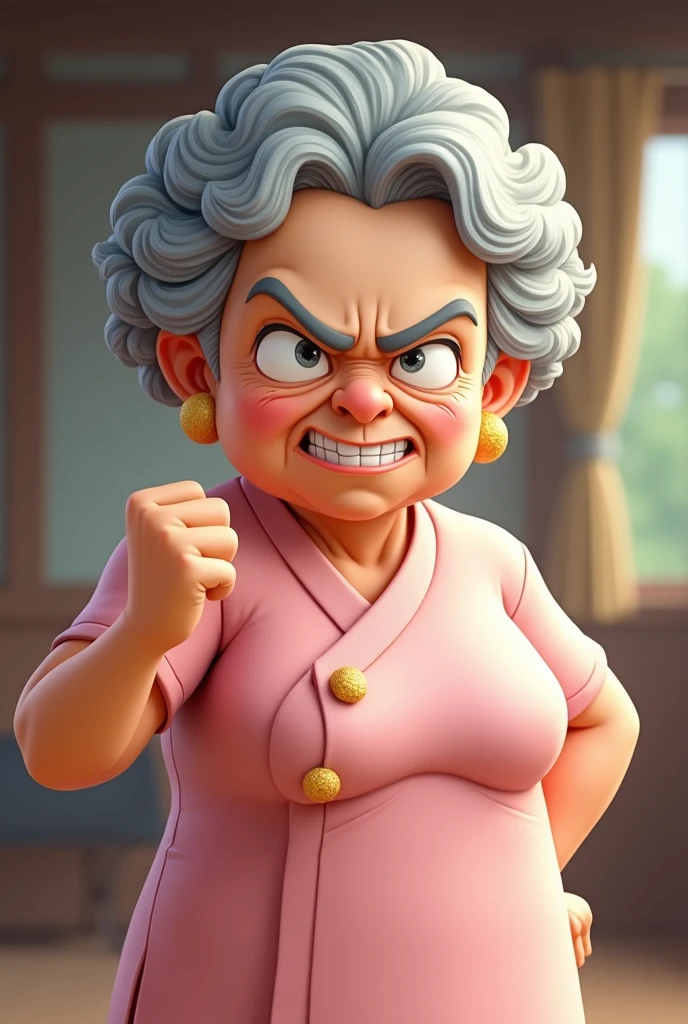 Fighting game style granny, talking to viewer . Dynamic, vibrant, action-packed, detailed character design, reminiscent of fighting video games