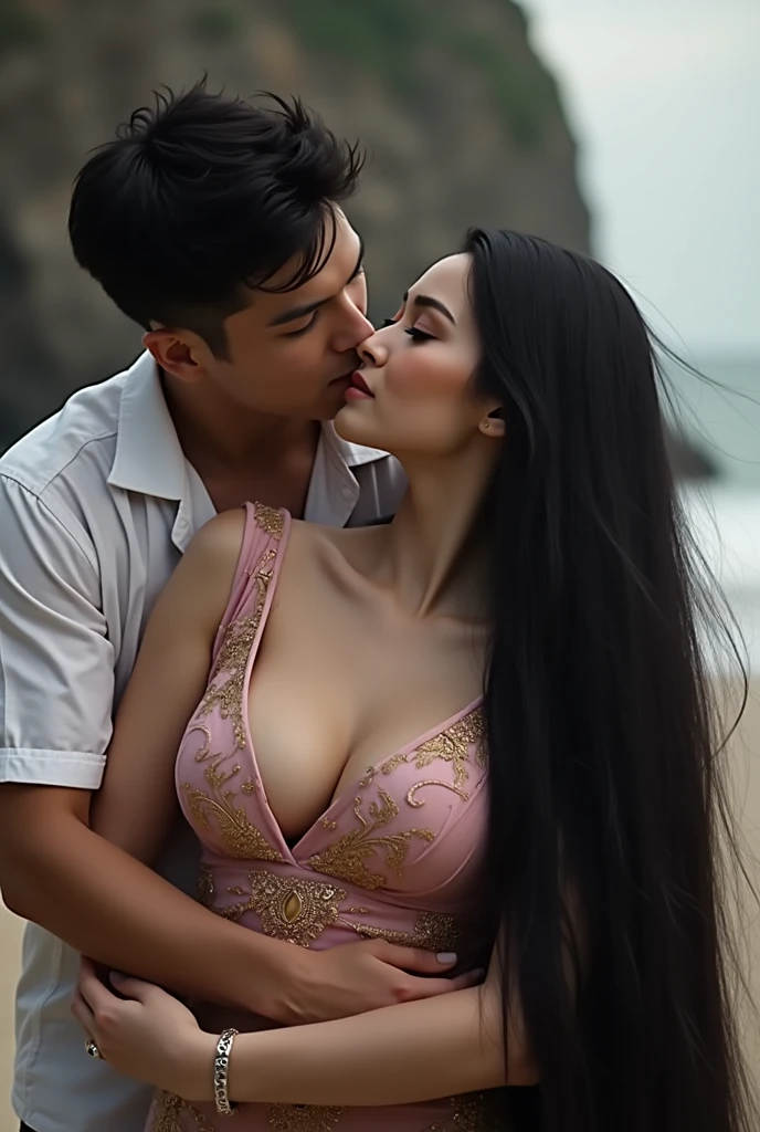 masterpiece, Theresia Juita, cute, romantic, best quality, 2others, naked couple, mature, adult, height difference, different pose sexy, smile, happy, love, swirling wind, blue sky, man with short hair, man with big penis, woman with long black hair, woman with huge breast, show pubic hairs, dark hairy pussy, perfect anatomy