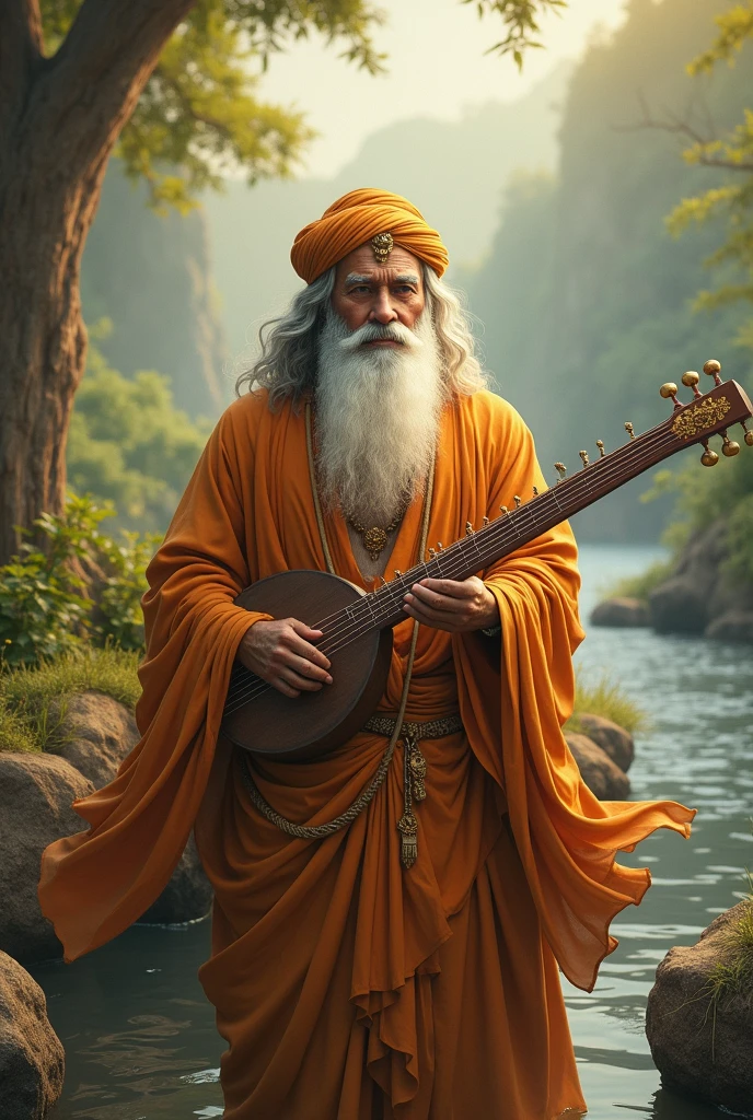 One old man bramhana pandit guitar in his hands told story to all gods in swarga lokam ,It is above the sky and upper the clouds all gods wear shields and good cloths 