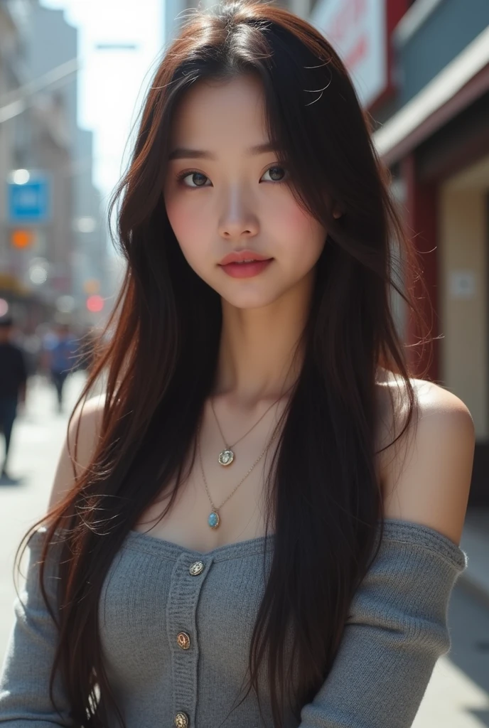 30 years old beautiful hong kong woman, photo in train, beautiful upper breasts, beautiful face, black over jacket, clear background, natural asian skin tone