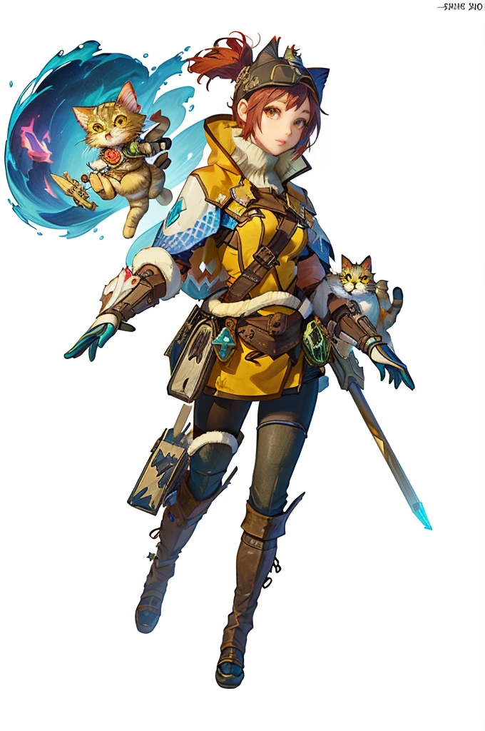 a cartoon picture of a woman with a cat and a hammer, cat girl, game art!!, character art of maple story, official concept art, made with anime painter studio, rpg art, annie from league of legends, from xenoblade chronicles, carrying a magical staff, catgirl, teemo from league of legends, wearing golden cat armor, mobile game art