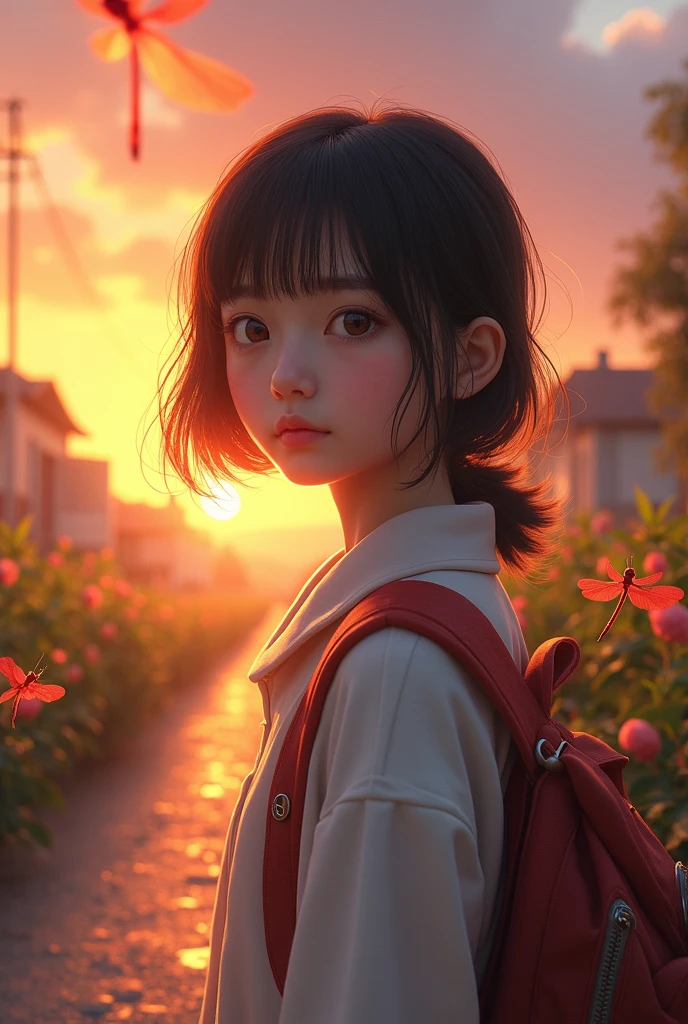 A plushie with A1L on the t-shirt and a sunset fading a way in the background