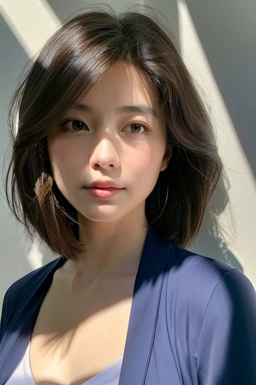 please raise your hand，gray dress，(highest quality、8K、32k、masterpiece、nffsw:1.2)、photo of cute japanese woman、long sleeve dress、very short hair、Photographed in natural light、Upper body、surface focus、simple necklace、Taken in front of the white door、From above、looking at the viewer、mix 4、(8K、Raw photo、highest quality、masterpiece:1.2)、(realistic、Photoreal:1.37)、1 girl、photon mapping、Physically based rendering、good looking、excellent image quality、High resolution、1080p、(cute face)、(Detailed facial description)、(Detailed explanation of handsetter&#39;muscle part)、(Detailed CG)、hair is dirty、masterpiece、Rich details、(exquisite features)、(best image quality)、(masterpiece)、(detailed eye)、looking forward to your eyes、delicate clavicle、various poses