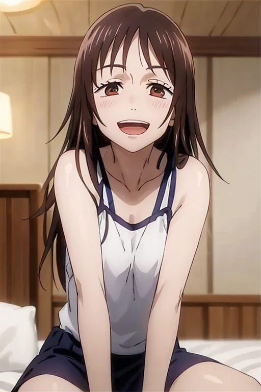 ((Best Quality)), ((masterpiece)), (be familiar with), Perfect Face, indoor, bedroom, Watching the audience,
One woman, Rika Orimoto,
Open Mouth, Ecstatic expression, blush, smile,
Small breasts, Flat Chest, , , child, Girl,
Long Hair, Long Hair,
Leg spread,