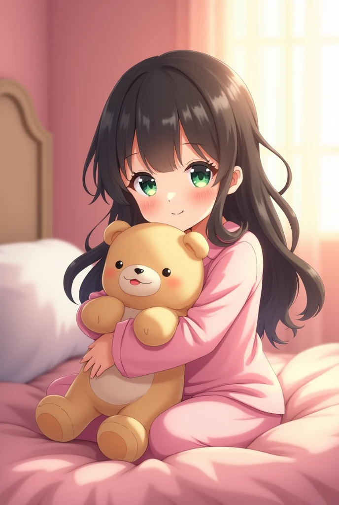1girl, ayanepuna, absurdres, official art, absurdres, koguma yuno, ahoge, animal ears, bear ears, bed, black hair, blush, brown shirt, brown skirt, closed eyes, facing viewer, fang, frilled skirt, frilled sleeves, frills, hugging object, long hair, open mouth, panties, pillow, puffy short sleeves, puffy sleeves, shirt, short sleeves, skirt, sleeping, solo, stuffed animal, stuffed toy, teddy bear, underwear, very long hair, ((very aesthetic, best quality, ultra detailed))
