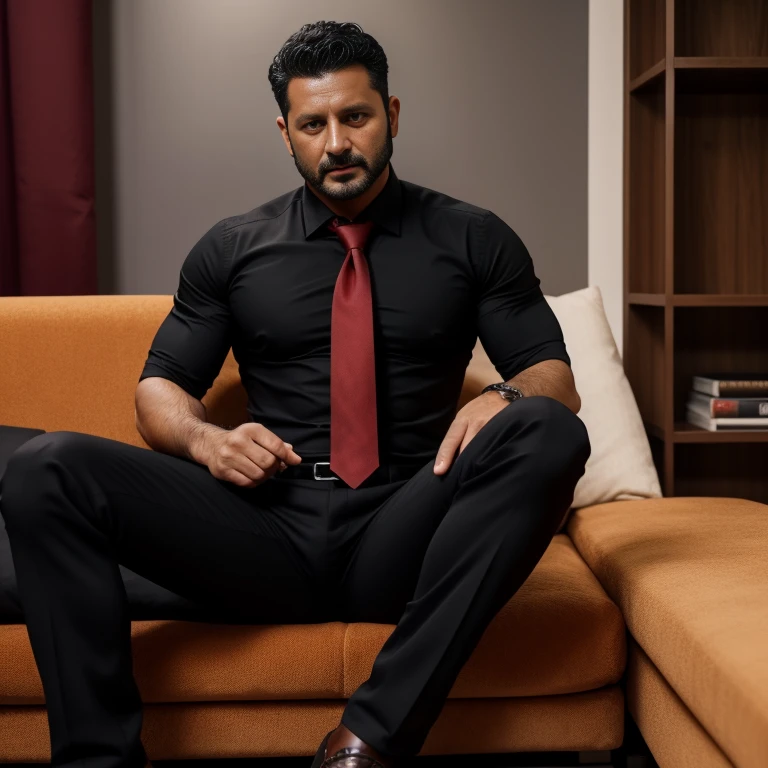 40 years old，Hidetoshi Nakata，（Kogoro Mori 1.3），whole body，Lean，muscle，office，black，foot，Suit，transparent袜子，foot抬起，sofa，Baldhead ，transparent，Thick body hair，underwear，Topless，Densely hairy，Fortitude，HD，With a mustache