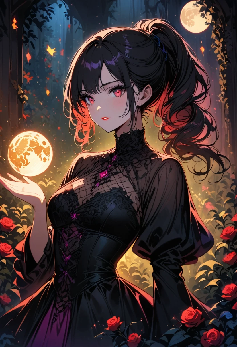 ódio no olhar Exquisite and charming anime style illustration, android 18 Naruto fusão com Vegeta dark sexy big tits Venom fire in the orquídeas flower black fire black bed, a beautiful girl with withe black dark devil hair, silver eyes, half body, hiding in the flowers dark black , colorful and dazzling black . Intricate details, rendering and painting techniques come together to create a mesmerizing scene that evokes elegance and otherworldly elegance.