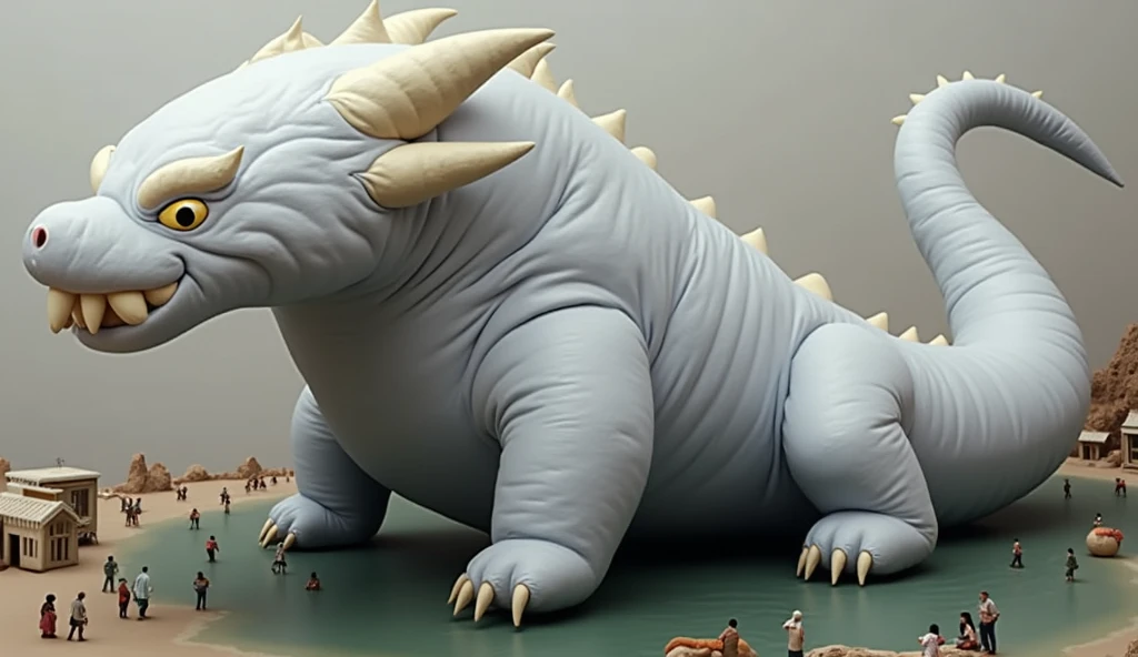 Fat white Godzilla Big Huge Belly and large body his big chunky body and hes butt is Biggest and his Butthole is Bigger he's on the toilet 