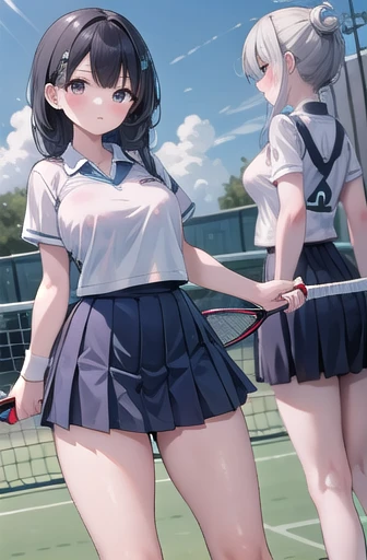 (masterpiece:1.2, highest quality), (realistic, photorealistic:1.4), beautiful illustrations, (natural side lighting, movie lighting),
{looking at the viewer | look away}, 1 girl, Japanese, high school girl, perfect face, Cute symmetrical face, (shiny skin, sweaty:1.4), baby face,
(long hair:1.2, low twin tails:1.5, Silver colored hair), hair between eyes, purple eyes, (medium breasts, seductive thighs, big ass), Nipple hardening,
beautiful hair, beautiful face, detailed and beautiful eyes, beautiful clavicle, beautiful body, beautiful breasts, beautiful thighs, beautiful feet, beautiful fingers,
((polo shirt, sneakers, tennis wear),lace panties、not wearing a skirt、
(((hentai rope bondage, (brown rope), shibari:1.6, ((turn your arms behind your back:1.4), chest bondage, arm shackles, Leg shackles, Crotch rope), wet crotch))),
(Ahegao, embarrassing, I was scared, tears, drooling, open your mouth, wheezing), {walk | Are standing},
(beautiful scenery), {evening | night}, (Tennis court), realistic pupils, rain:1.8, rainy,
