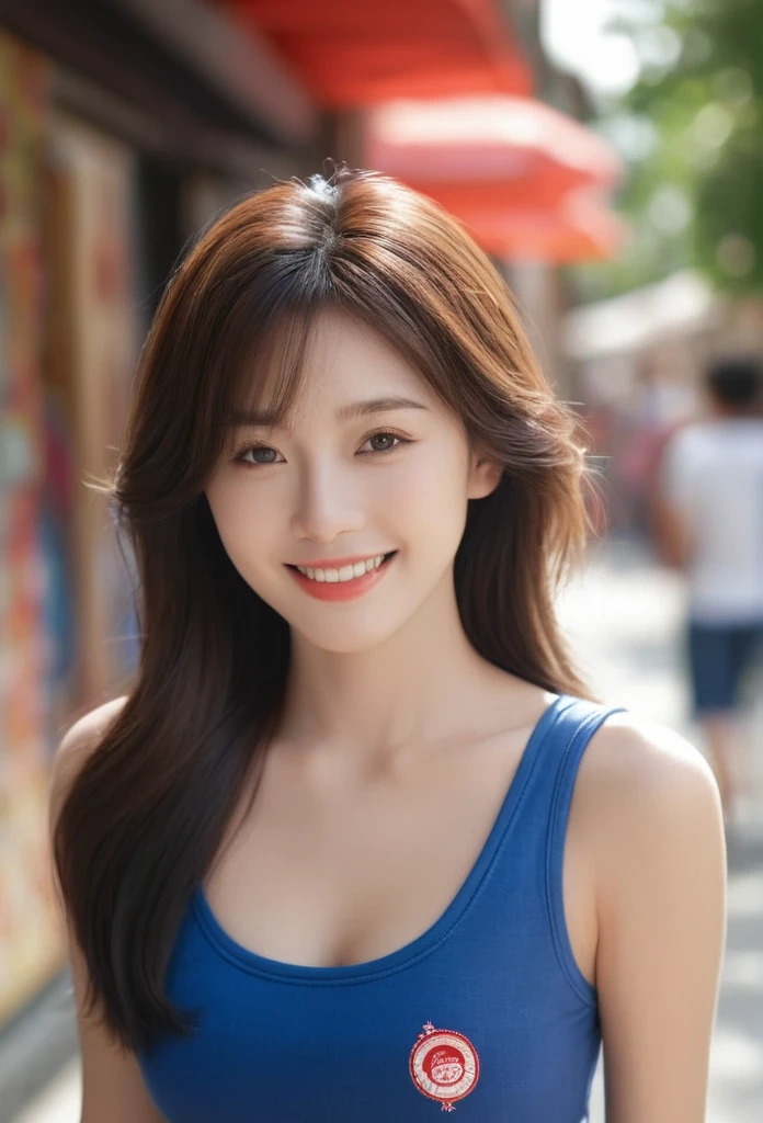 1 cute korean actress, realistic photo, tank top, ramen shop, smiling, canon eos, highly detailed face, closeup portrait, cinematic, 8k, photorealistic, (best quality,4k,8k,highres,masterpiece:1.2),ultra-detailed,(realistic,photorealistic,photo-realistic:1.37),HDR,UHD,studio lighting,vivid colors,shallow depth of field,natural lighting