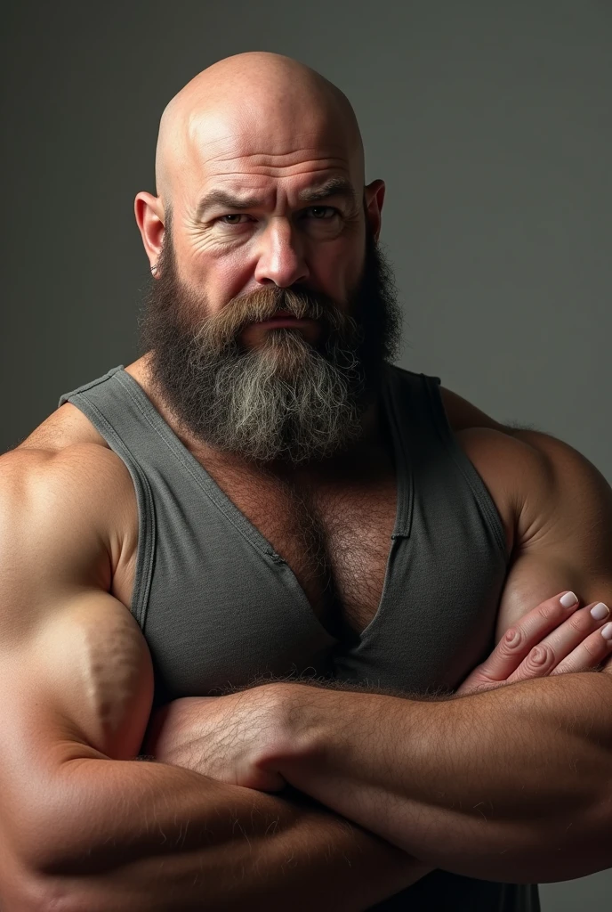 Mature fat male, big bearded, half-body, frowning,4k, high-res, masterpiece, best quality, sharp focus, (cinematic lighting), collarbone, [:(detailed face:1.2):0.2]