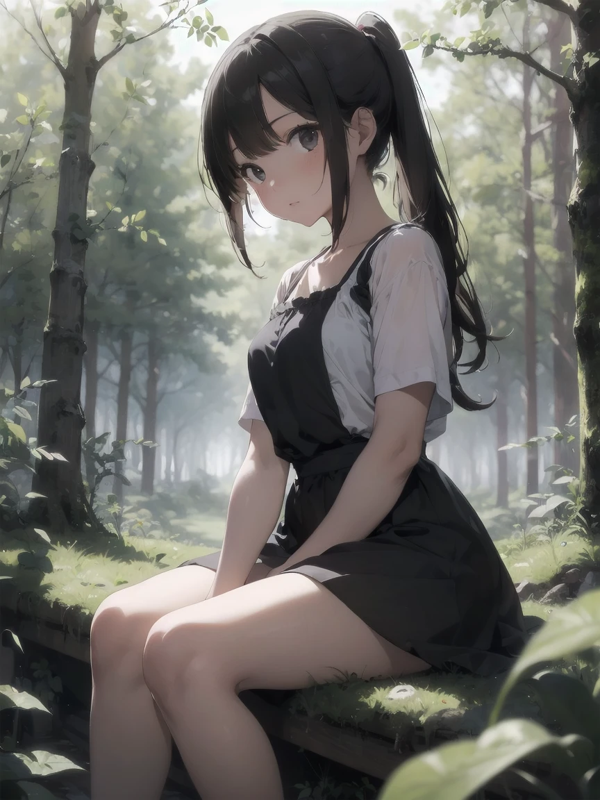 Woman posing for photo shoot in dress and shoes、girl in black dress、doress、Anime girl cosplay、Lori in a dress、Portrait of a magical Lolita girl、Lyn、a sexy maid in a magical forest、lolish、a maid in a magical forest、Rain of Romanticism、Soft lighting、small tits、skinny limbs