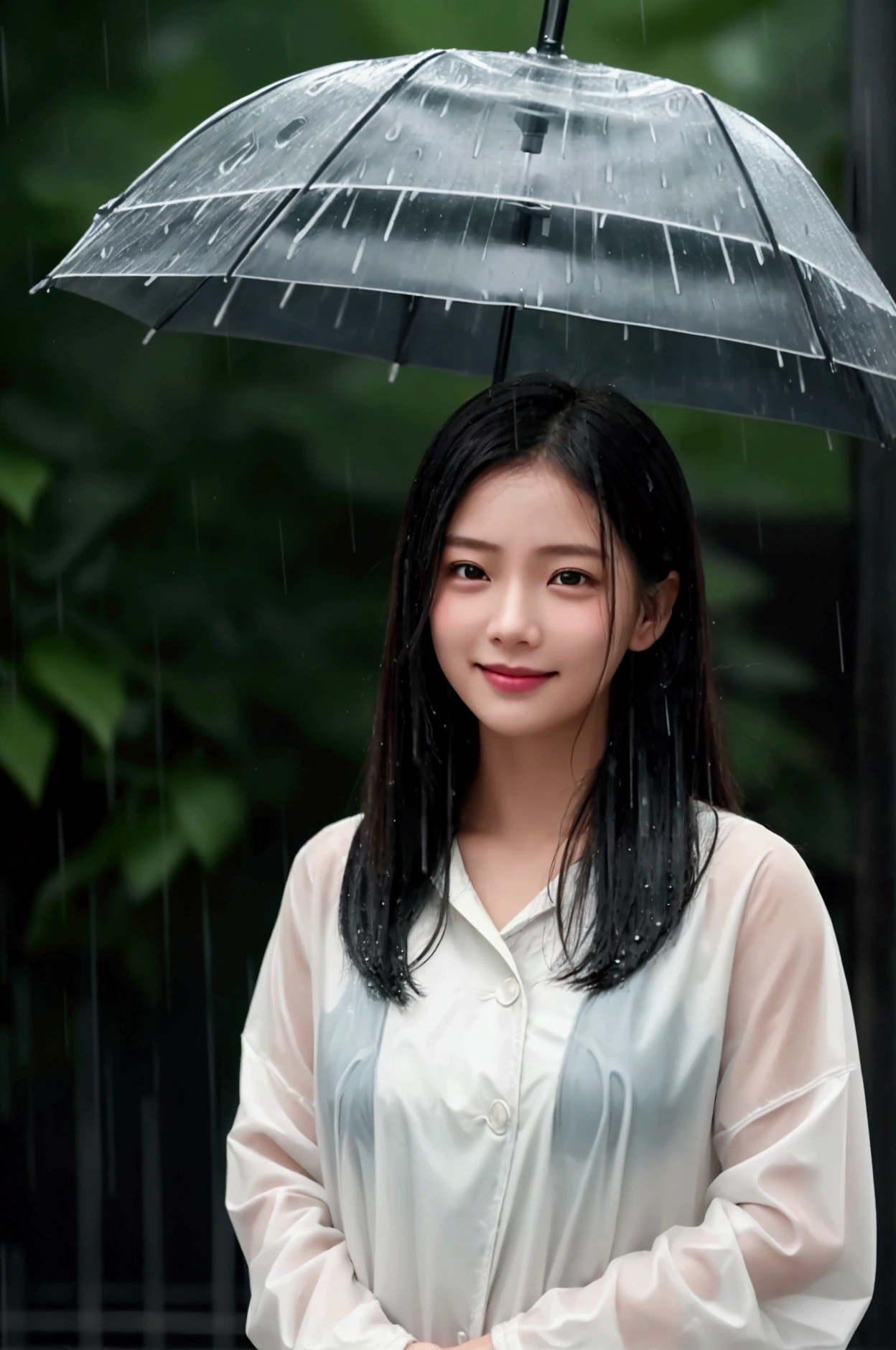 masterpiece, best quality,rain, in the rain, 1girl,  flower, garden,  looking at viewer, <lora:sl_lye:0.9>