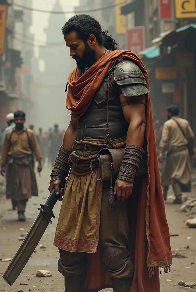 A Muslim fighter with a beard in battle