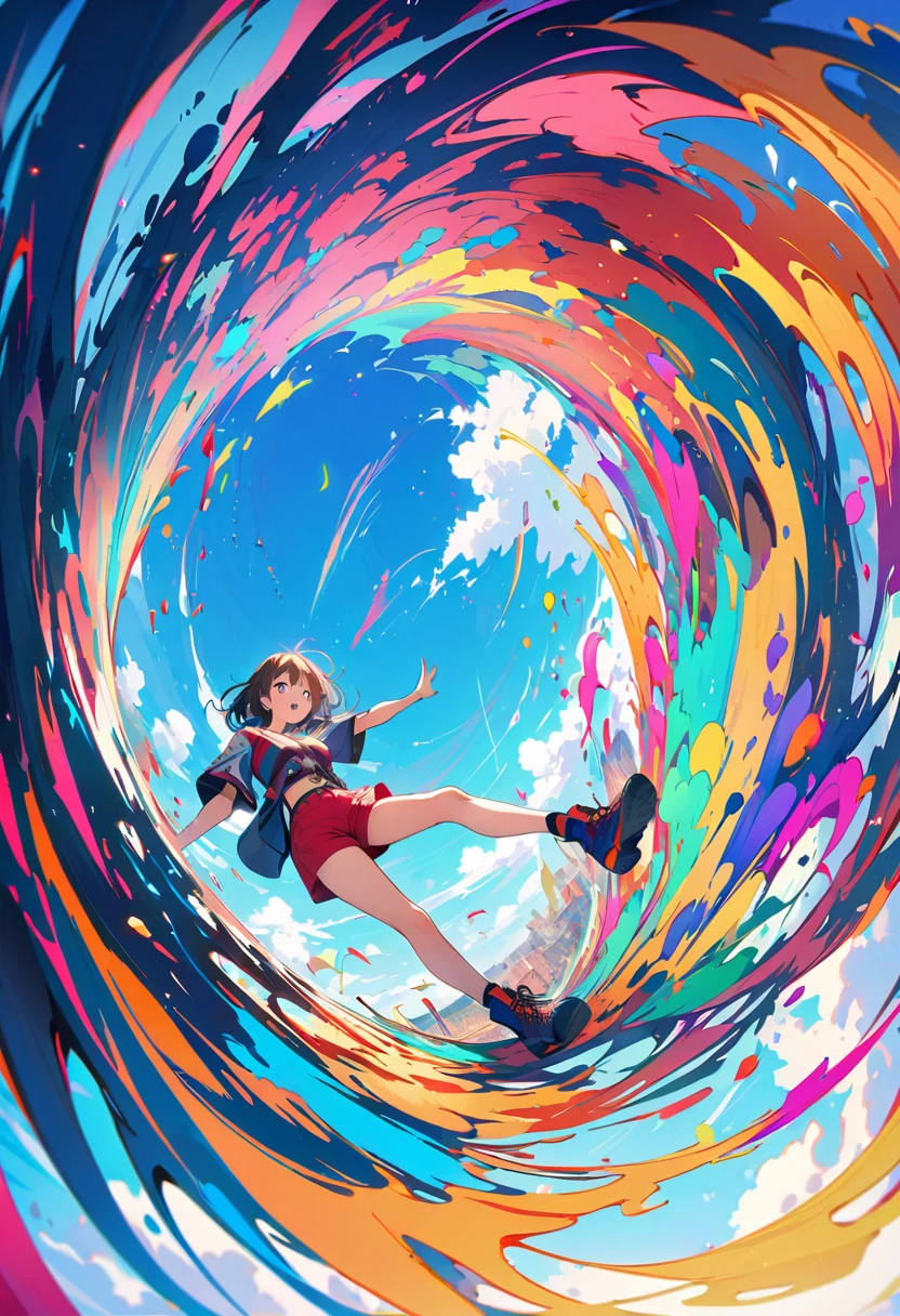 (masterpiece, Highest quality, Official Art:1.2), (colorful), Looking at the audience, One Girl, alone, White Background, floating colorful water, Ultra-fine illustrations, highly detailed, Dynamic Angle, beautiful detailed, 8k, break smiling amidst the colorful scenes, (Highest quality, masterpiece, High resolution, detailed), Anime Style, (Shining Eyes, detailed美しい顔), break,Dynamic Angle