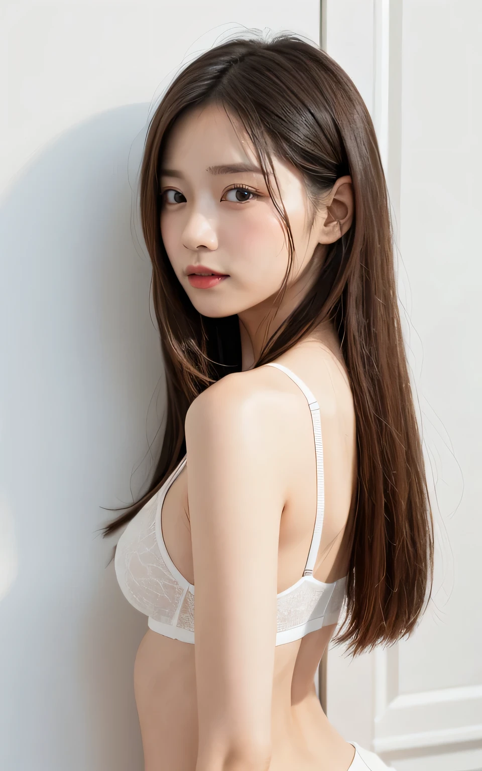 {{Pastel colored blouses::See-through::Bra}}、((Best Quality、8k、masterpiece:1.3))、Ultra-high resolution、(photoGenuineistic:1.4)、((White wall、In front of a white door、White wall room with window))、RAW Photos、Japanese,(【Facial details)、Genuine、(([profile))、Photographed in natural light、Highly detailed face and skin texture、Highly detailed lips、Correct the condition of the human body、Straight Hair、Light Hair Color、Mr.々A pose、Natural color lip 、Long Hair、((Light brown straight hair))、{{Straight Hair}}、Shot in the back、Don&#39;t look at the camera、Professional Lighting、Angle from behind、Photographed in natural light、Super detailed、{{One Person、High school girl;smile:Double Eyes：mascara}}、Hair is straight、Enhances hair shine